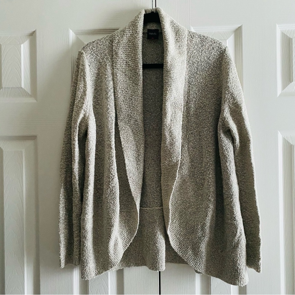 RAFAELLA COTTON KNIT SHAWL COLLAR OPEN FRONT CARDIGAN BOHO SPRING LOUNGE Beige L